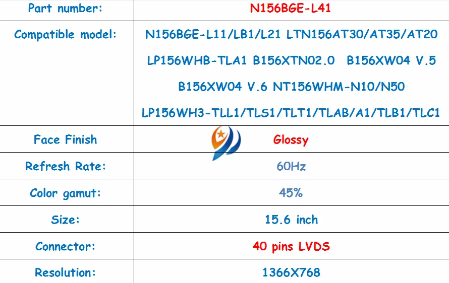 15,6 светодиодный ноутбук Экран N156BGE-L41FIT LTN156AT35/AT20 B156XW04 V5/V6 B156XTN02.0LP156WH3-TLS1/TLA1/TLE1 N156BGE-L11/L41/LB1/L21