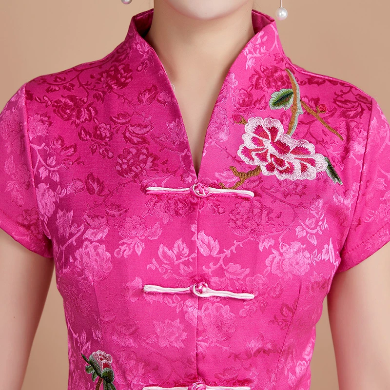Blusas mujer, хлопковая и льняная рубашка чонсам, летнее платье с короткими рукавами в китайском стиле, костюм Тан, комбинезон в китайском народном стиле