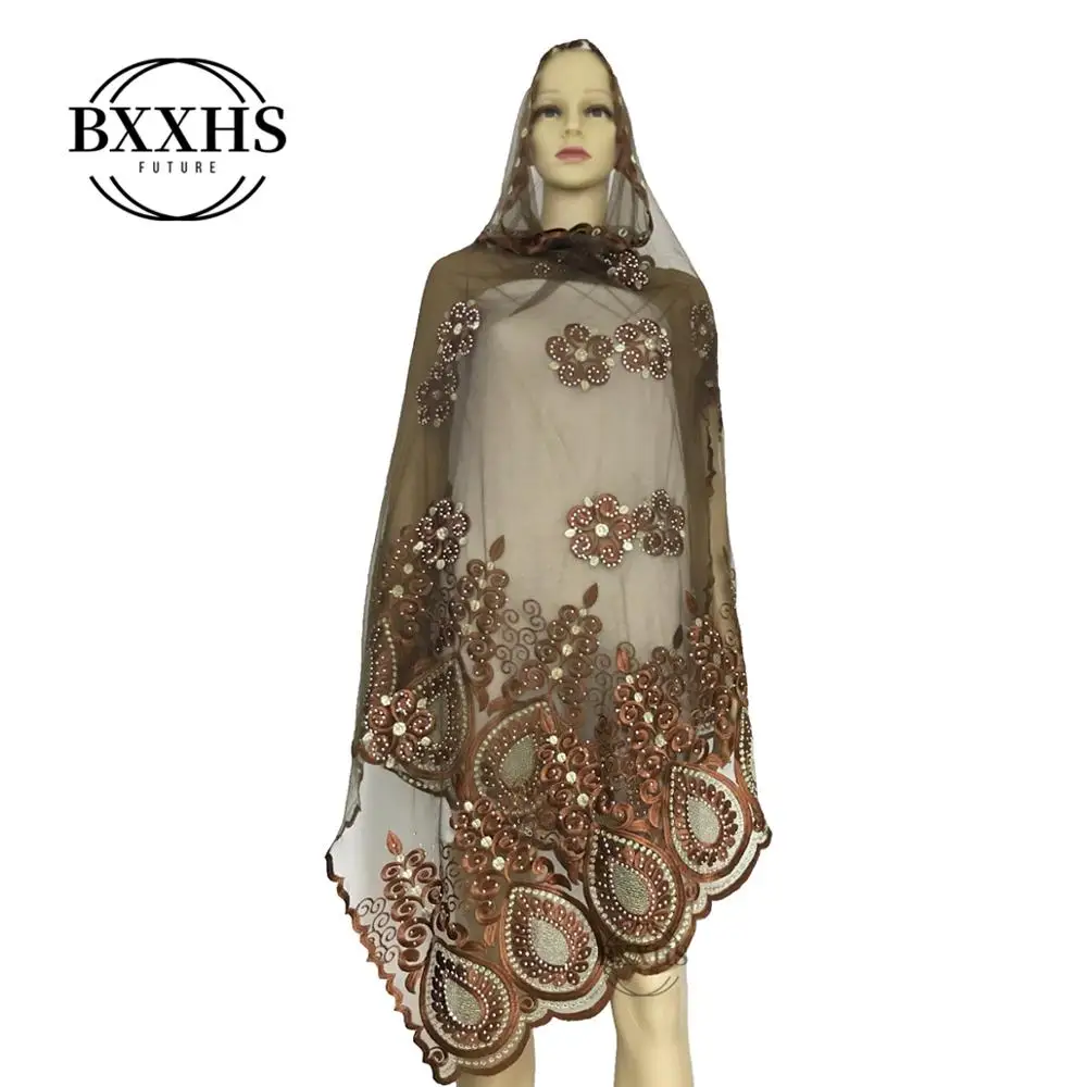 2019 хороший дизайн Африканский мусульманский женский шарф с вышивкой большой цветок вышивка шарф пашмины обертывание модный шарф CL045