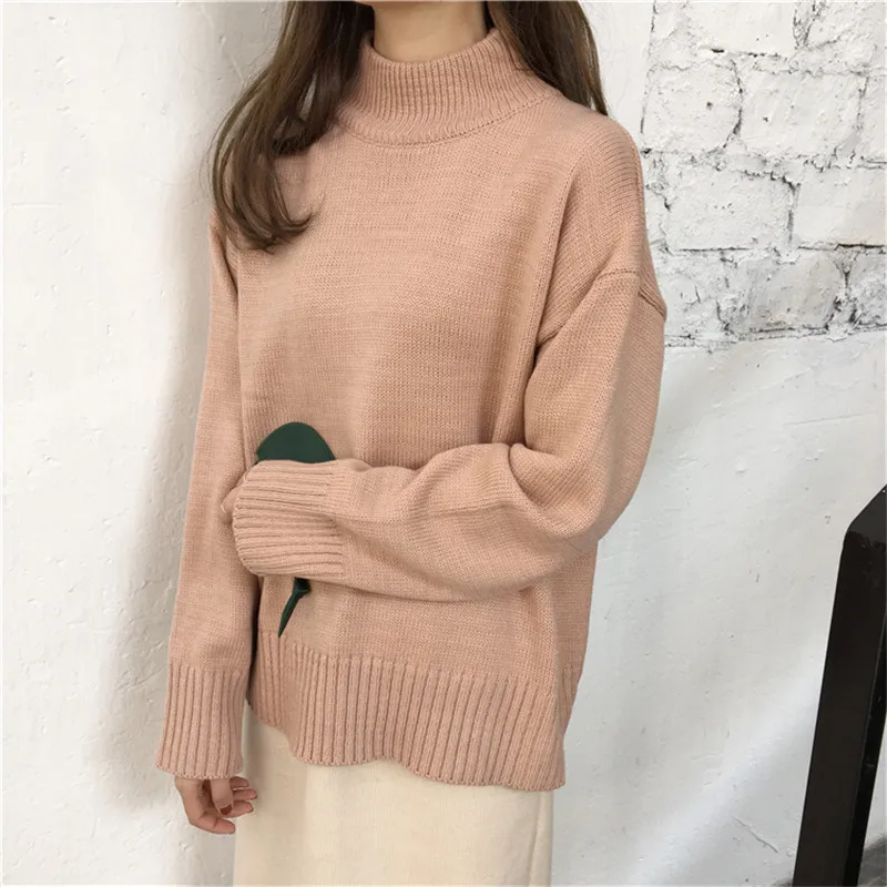 

solid vintage turtleneck pullovers long sleeve casual loose warm jumper women sweater and pullover knitting clothes P329