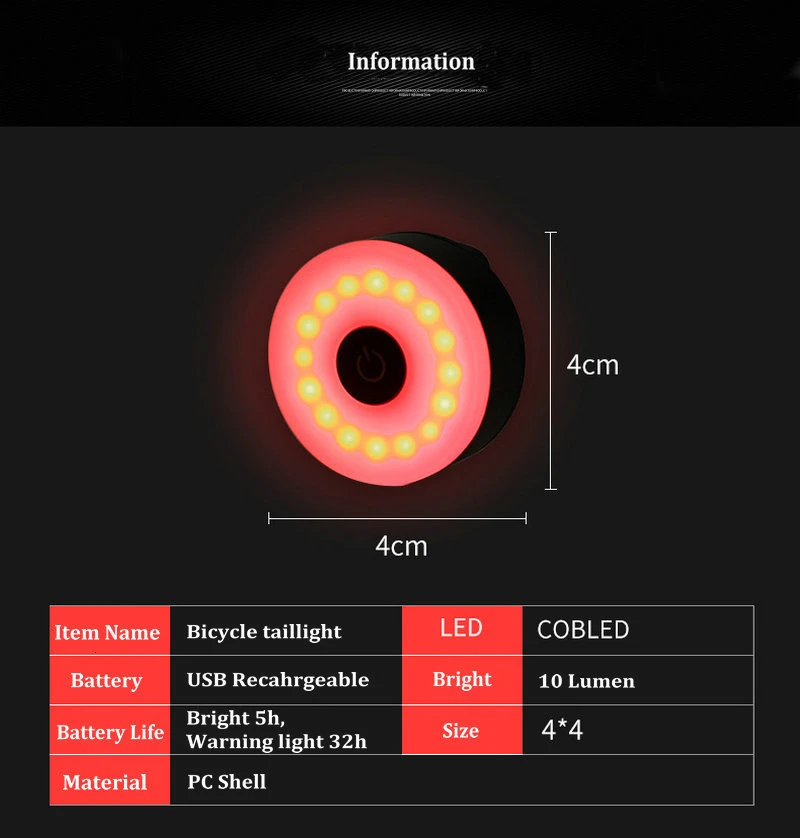 Bicycle Flashlight Waterproof LED Charging Cycling Taillight for Mountain Road Bike Safety Warning Lamp Rear Light 5 Mode (2)