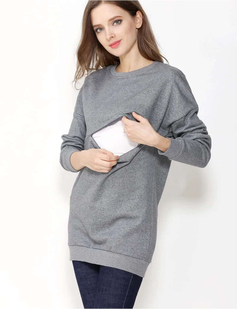 Winter Maternity Sweater Long Sleeve Nursing Hoodies Thick Cotton Breastfeeding Clothes Mommy Pregnant Lactation Wear Big Size 4