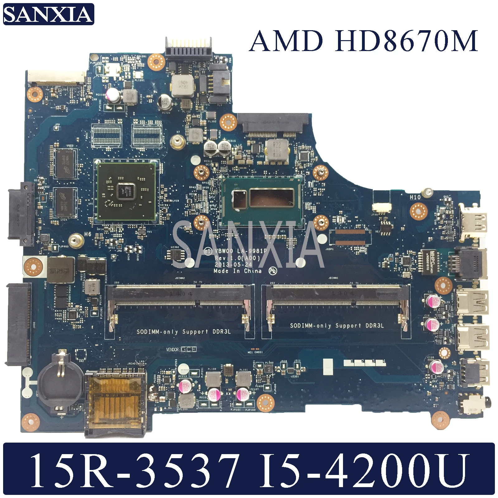 wonderful  KEFU LA-9981P Laptop motherboard for Dell Inspiron 15R-3537 5537 original mainboard I5-4200U HD8670