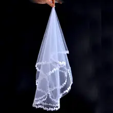 1 м Однослойная женская короткая прозрачная Тюлевая свадебная вуаль белый маленький лист аппликация Лоскутная отделка волнистая одноцветная свадебная вуаль