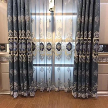 

Resplendent Top Grade Chenille Laser Lightning European Style Water Soluble Embroidery Living Room Curtain