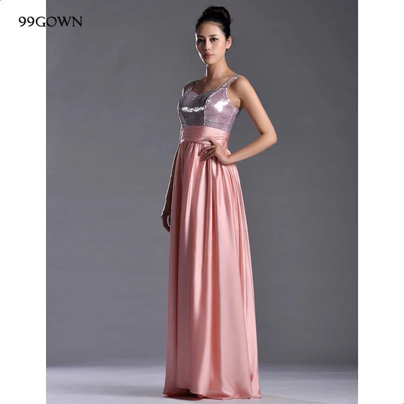 99GOWN, розовые шифоновые длинные платья для женщин,, свадебное платье, роскошное, с блестками, на тонких бретелях, платья подружек невесты