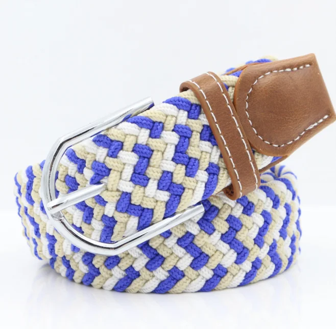 beige blue Мужской Эластичный эластичный пояс, черный холщовый эластичный плетеный кожаный ремень, широкий металлический эластичный пояс для мужчин - Цвет: beige blue