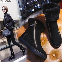 SWYIVY/обувь из натуральной кожи на молнии; женская обувь на танкетке; коллекция года; модные зимние женские ботинки; женские зимние ботинки на платформе; женская обувь из шерсти