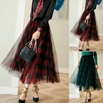 

Female Pleated Skirt Womens Summer able Plaid A Line Maxi Skirt High Waisted