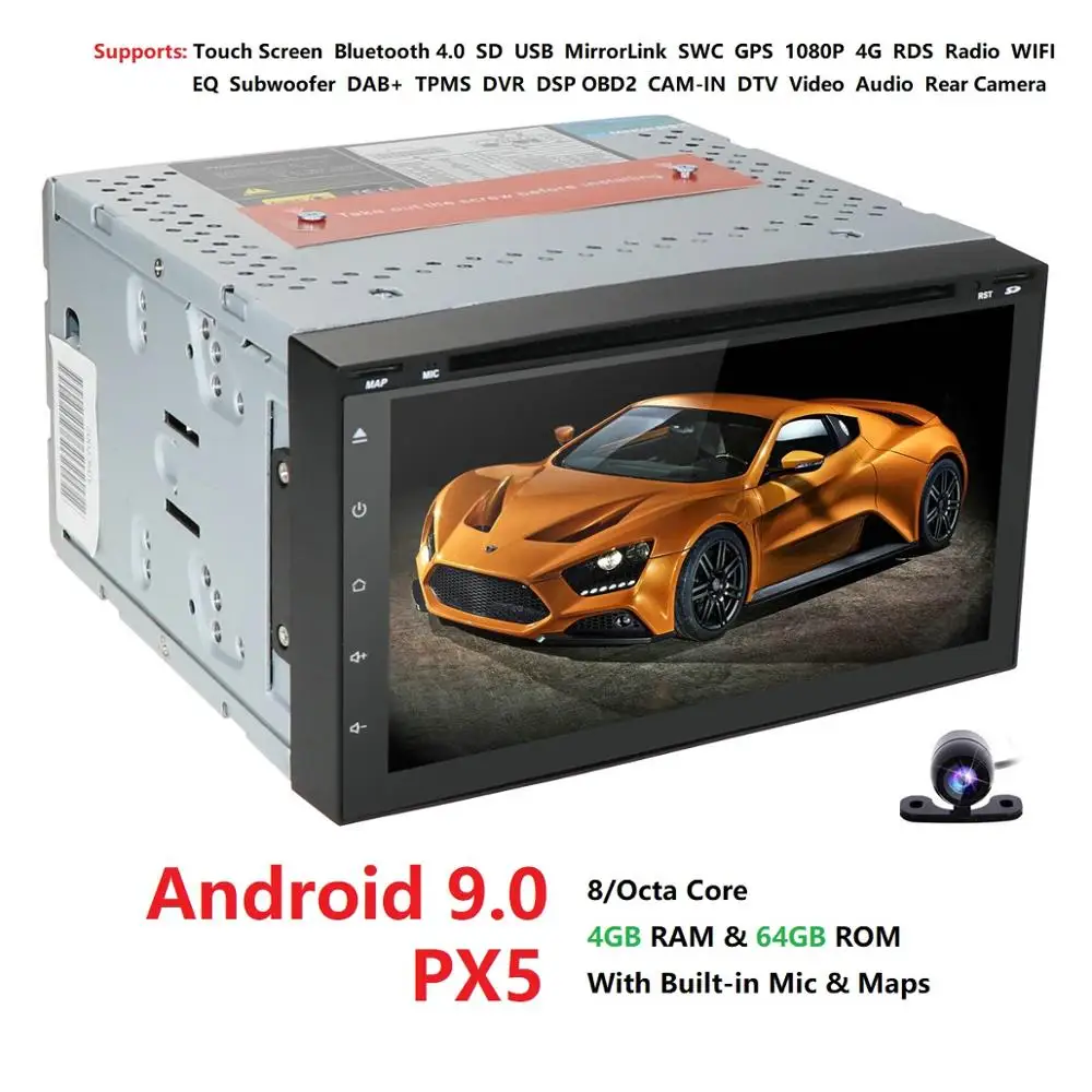 Perfect Octa 8 Core Android 9.0 4G RAM 64GB ROM Support 4G LTE SIM Network Car GPS 2 din Universal car Radio player dvd Navi dab dvr dtv 1