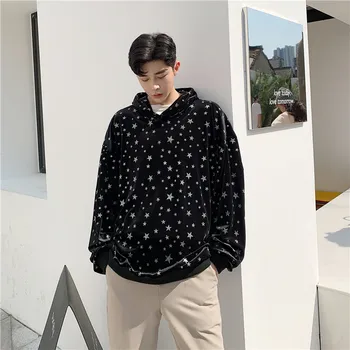 

Autumn Winter Male Streetwear Hip Hop Loose Casual Pullover Hoodie Outerwear Men Velvet Shining Hooded Sweatshirt