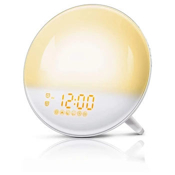

Sunrise Alarm Clock Wake Up Light 7 Colors Sunrise Simulation Dual Alarm Clock with 7 Natural Sound and FM Radio-US Plug