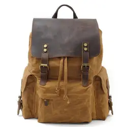 Роскошный холст кожаный рюкзак большой емкости водонепроницаемый винтажный Рюкзак Ретро школьная сумка подростка