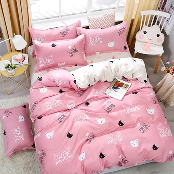 

Home Textile Bedding Sets 5 size Pink Cats Summer Bed Linens 3/4pcs Duvet Cover Set Pastoral Bed Sheet AB Side Duvet Cover