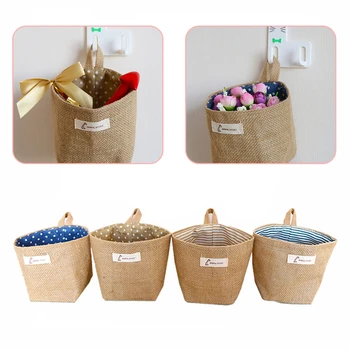 

1Pc Linen Cotton Fabric Pouch Wall Door Closet Hanging Storage Organizer Bag Desktop Storage Basket Hanging Storage Container