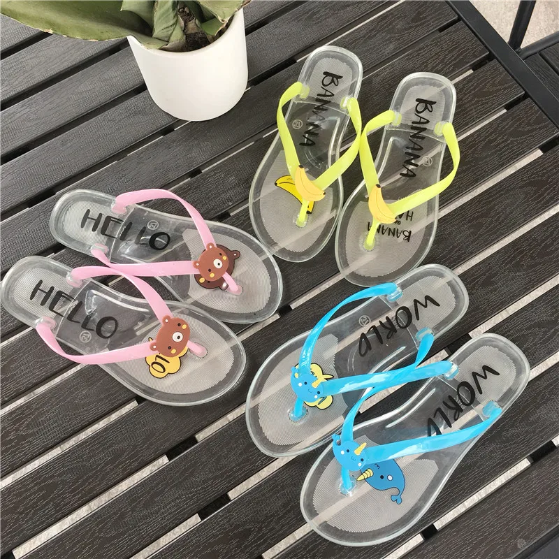 

CINESSD PVC Transparent Slippers Women Beach 2020 Women's Summer Flip Flops Fashion Cartoon Shoes Woman Soft woman slippers Flat