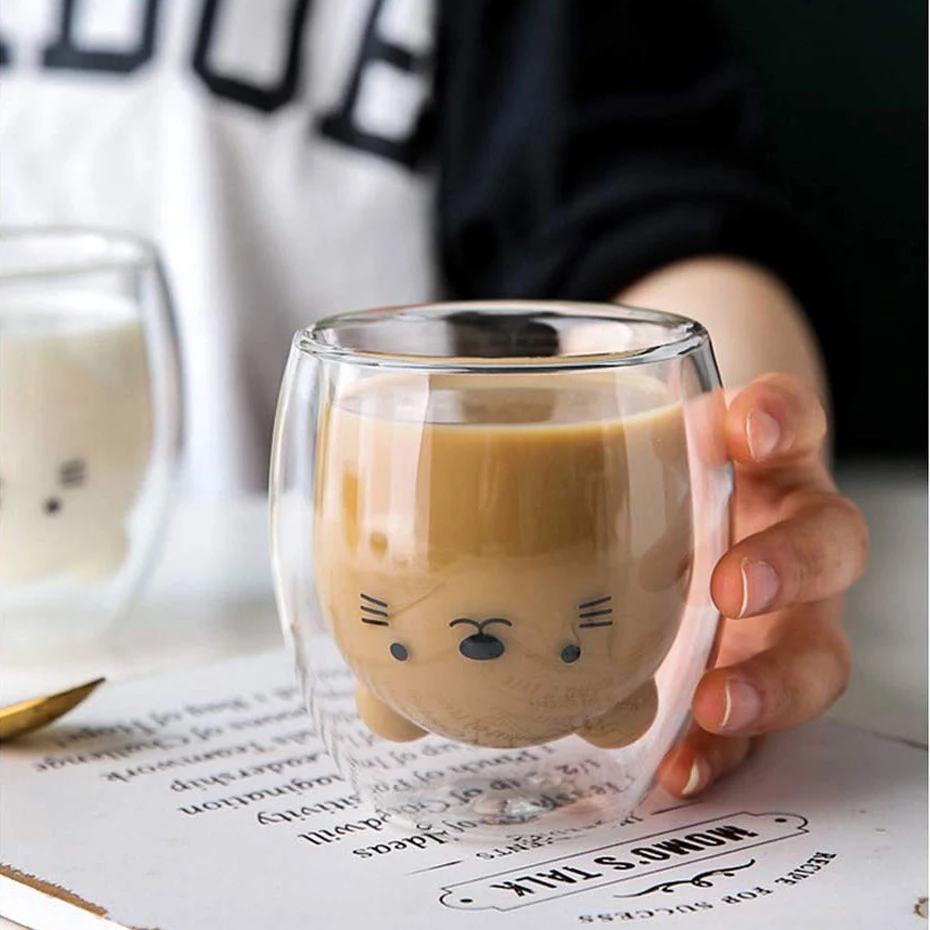 Cute Bear Double-layer Coffee Mug Double Glass Cup Cute Gift Christmas gift 