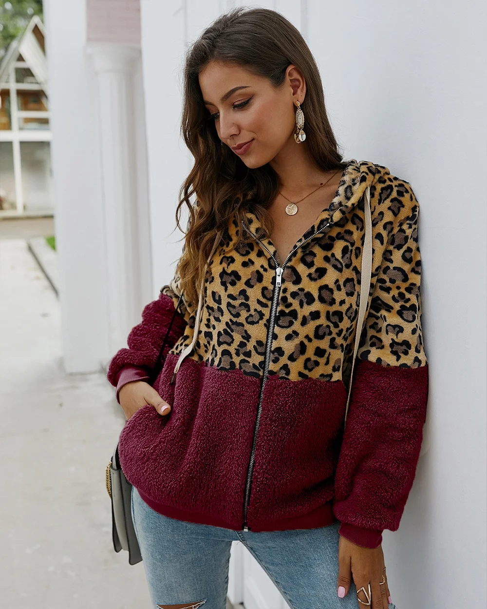 Jaqueta de lã de Leopardo Quente com Zíper Cabolsa de Retalhos com Capuz Mulheres Inverno Jaqueta Feminina Teddy Harajuku Cabolsa Chaqueta Mujer 2020 14 2019 jaqueta de lã de leopardo mulheres