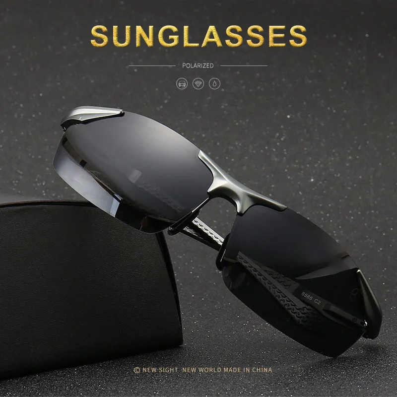 Поляризационные солнцезащитные очки, мужские очки для вождения, UV400, роскошные, фирменный дизайн, Mercede, алюминий, магний, полуоправы, солнцезащитные очки, 8585