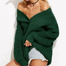 Зимний теплый вязаный свитер джемпер с v-образным вырезом женский толстый пуловер с длинными рукавами Pull Femme сексуальный черный свитер с открытыми плечами