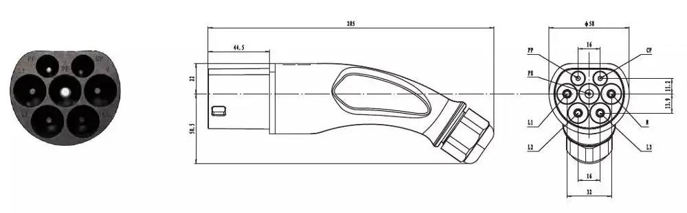 Штепсельная Вилка для зарядки EV IEC 62196 2 типа Портативный разъем зарядного