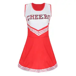 Cheerleader Stage Performance Red Dress+Pompoms Cheerleading Costumes Adult High School Cheer Uniform Girl Dancing Show