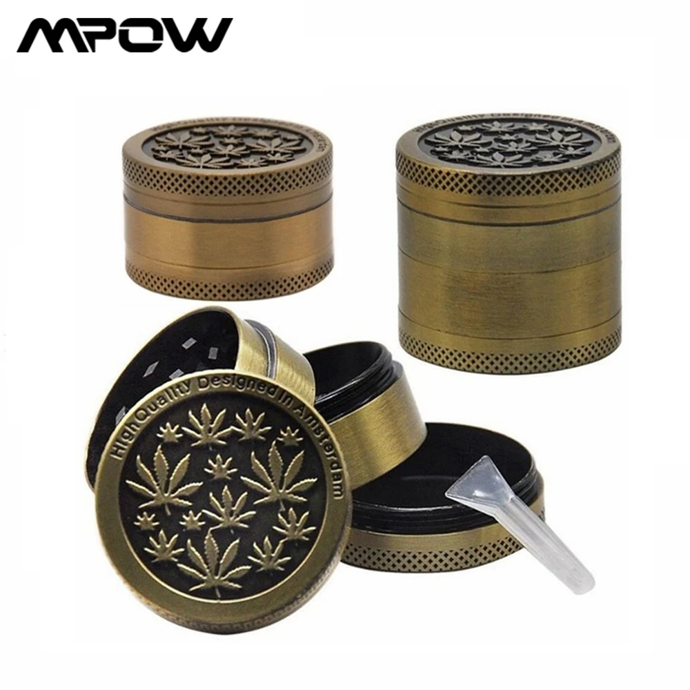 Старинная металлическая измельчитель табака 3/4 слоев с принтом листьев латунный