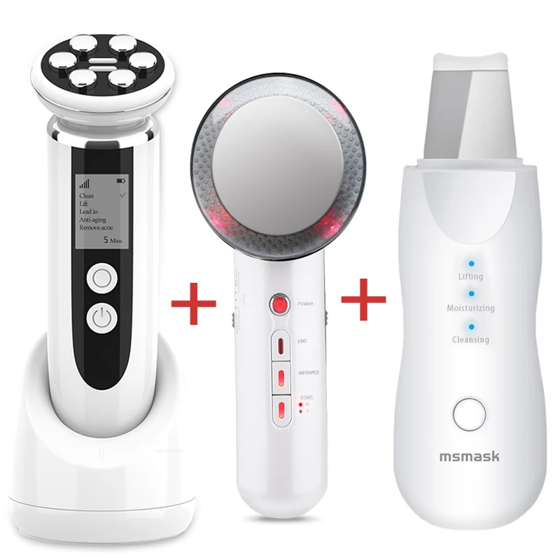 

RF EMS LED Light Facial Massager+Ultrasonic Skin Scrubber Face Cleaning Peeling Machine +Far Infrared Body Slimming Fat Burner