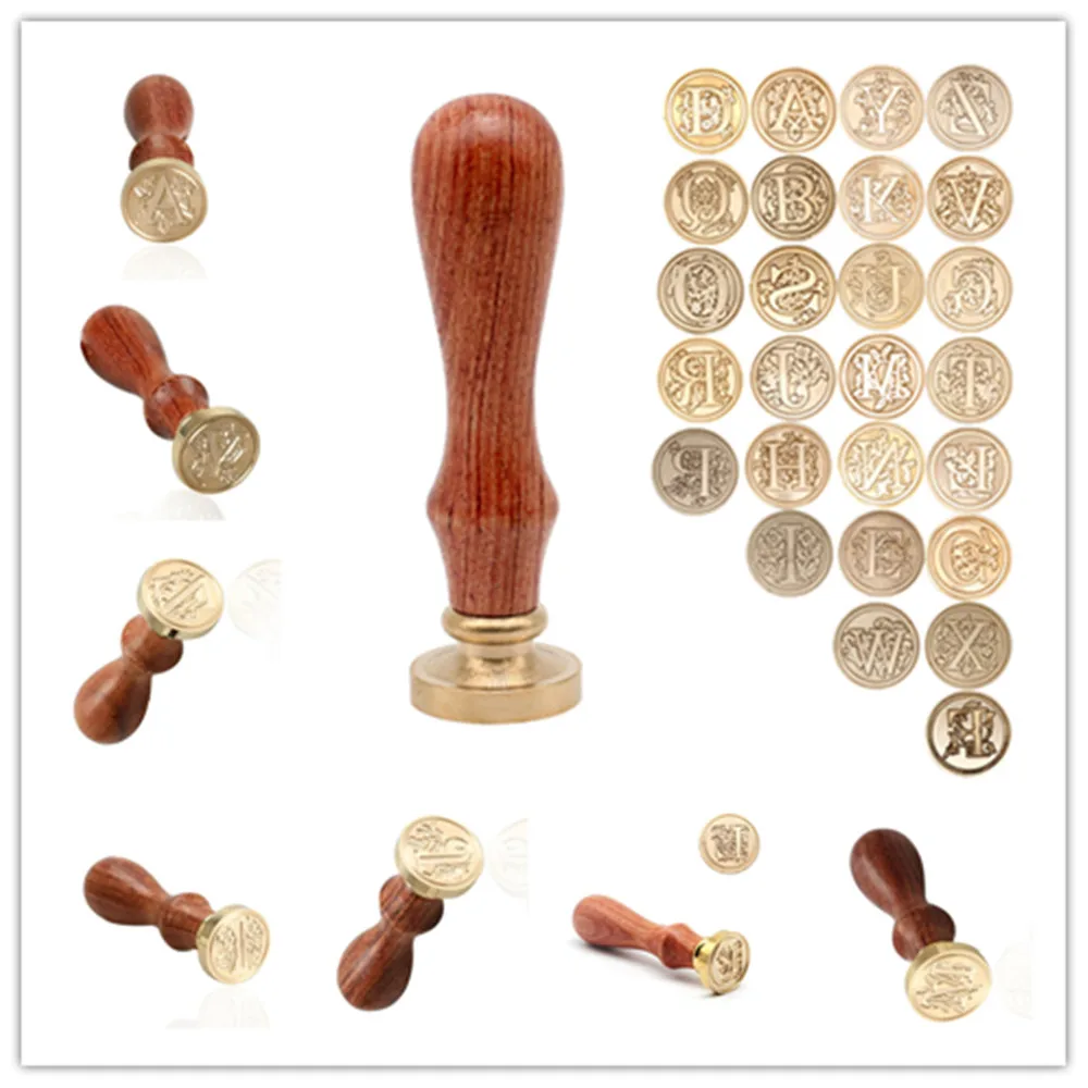 Classic 26 Letter A-Z Alphabet Initial Sealing Wax Seal Stamp Ancient Seal Post Decorative Antique Stamp Gifts Retro Wood