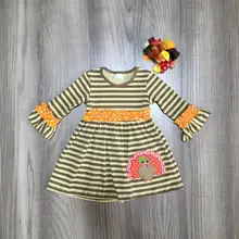 Одежда для маленьких девочек платье на День Благодарения для девочек осенне-зимнее платье для девочек платье с изображением индейки в полоску, Эксклюзивное платье с бантом для девочек