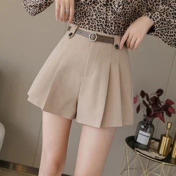 

New Pleated Wide Leg Shorts Women Fashion High Waist Short Female Work Wear Office Shorts Ladies Casual Summer Hot Short Femme