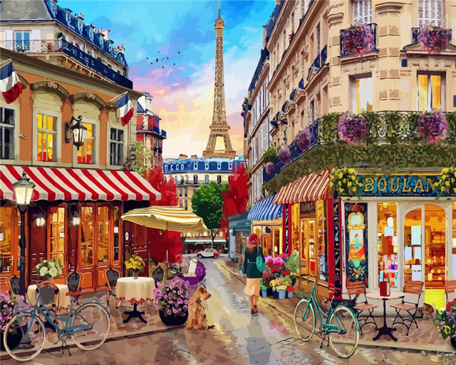 Diy Paint By Numbers For Adults City Tower Street Hand Paind Kit Canvas Oil Painting Landscape Living Room Decoration