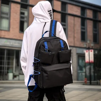 

Backpack Male Street Personality Take Tooling Backpack Korean Harajuku Wind Capacity Schoolbag
