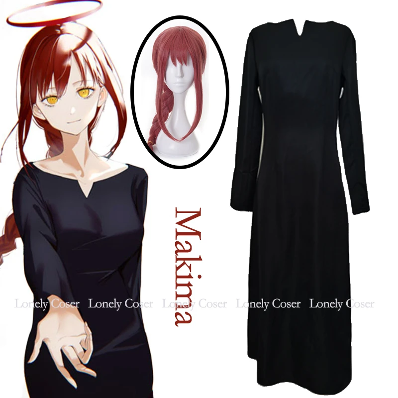 Japanese Anime Chainsaw Man Cosplay Makima Cos Black Dress Character