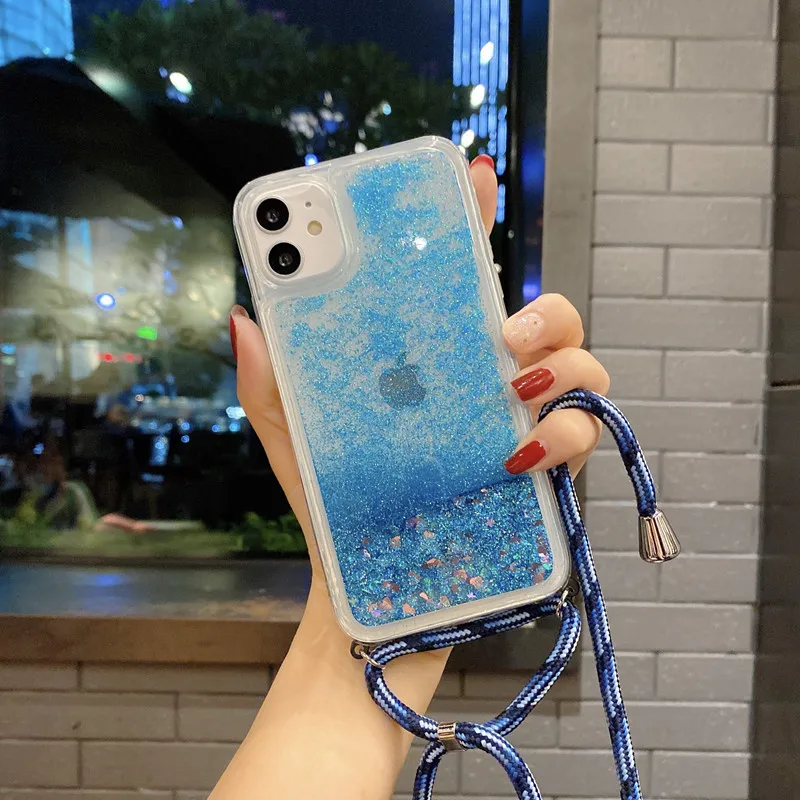 Luxe Glitter Silicone Lanyard Phone Case with Dynamic Liquid Design