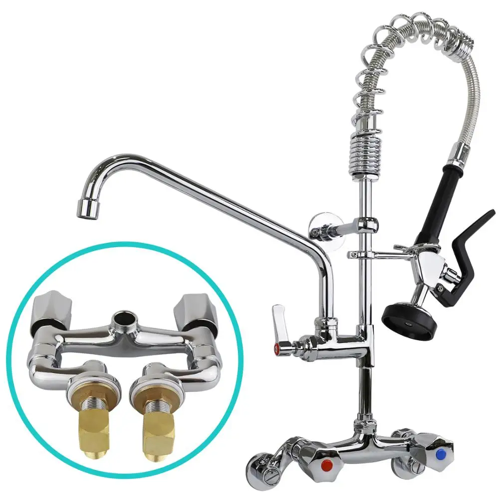 

4-8 Inch Adjustable Center Wall Mount 26'' Height Commercial Kitchen Sink Faucet Mini Pre Rinse Unit With 12'' Nozzle
