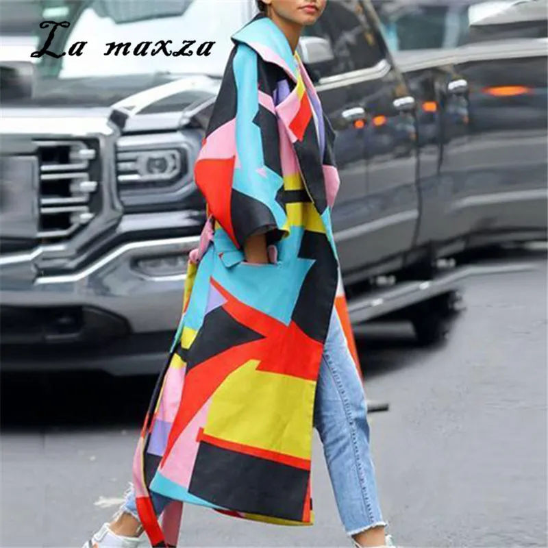 Autumn Women Plus Size Coat Patchwork Designers Elegant Fashion Ladies Long | Женская одежда