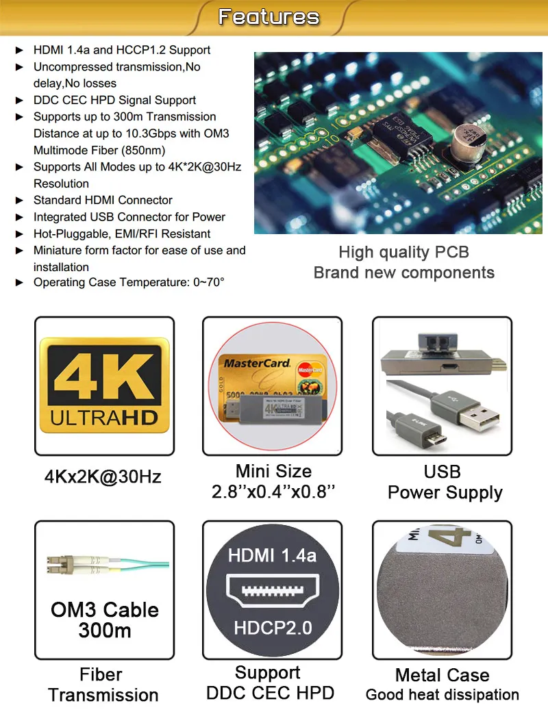 MINI 4K HDMI fiber converter UHD HDMI Fiber optic extender Transceiver-x1