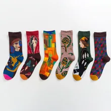 1 пара носков средней длины, унисекс, Забавные милые носки, подарок, Повседневная Уличная одежда, креативные ретро носки с рисунками маслом, забавные, Популярные