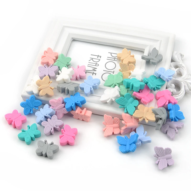 LOFCA 나비 구슬 실리콘 50pcs Teethers BPA 무료 DIY 느슨한 구슬 Teething 목걸이에 대 한 동물 모양의 귀여운 젖니가 남 장난감