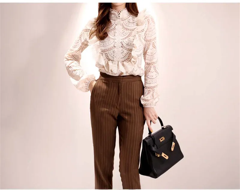 Han edition autumn royal elder sister aura lapel striped pants suit