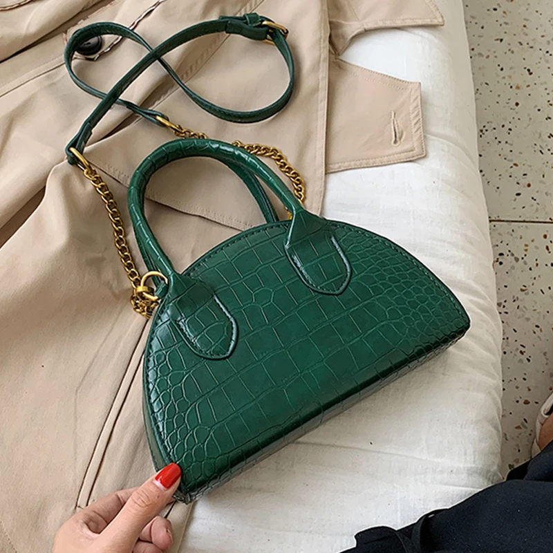 

Mini Crocodile Semicircle Saddle Bags Women Handle Handbags Fashion Pu Alligator Shoulder Bags For Ladies Chain Crossbody Bags