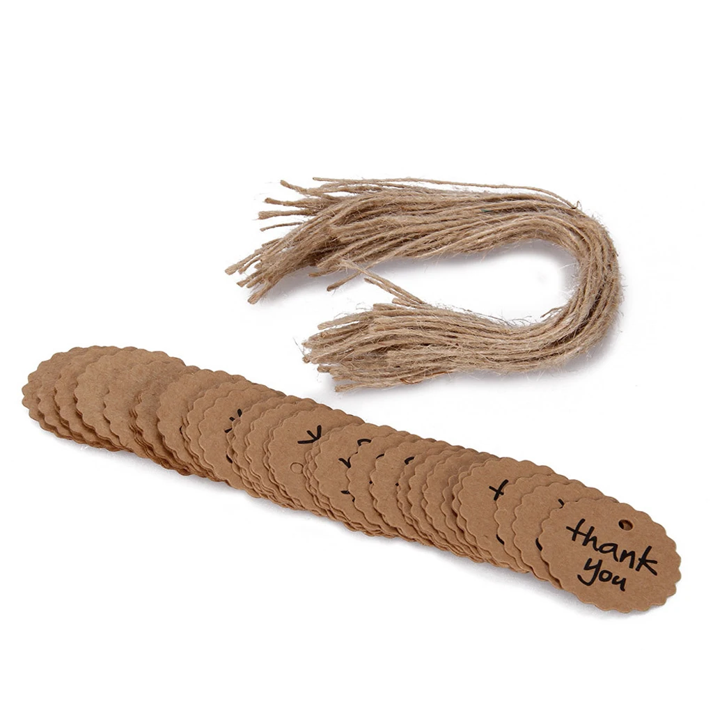 100pcs Rustic Kraft Paper Gift Tags w/ String Christmas Thank You Cardstock