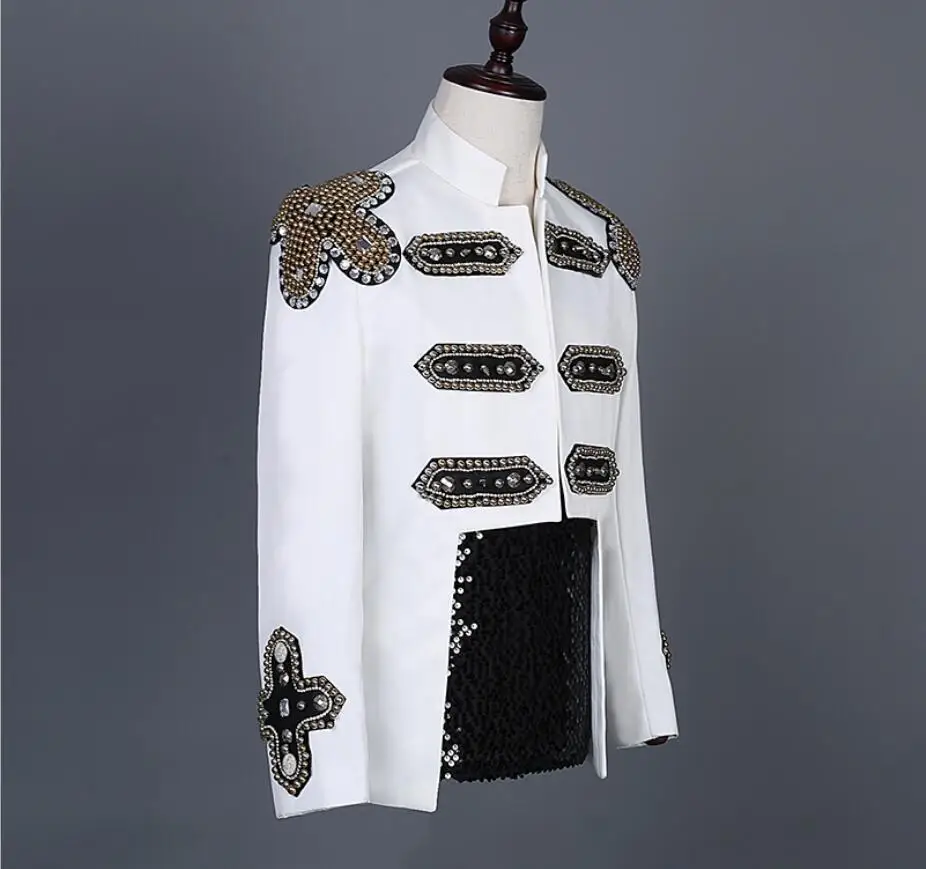 S-6XL!Men's white standing-collar punk suit jacket new guest performance clothes customized wholesale