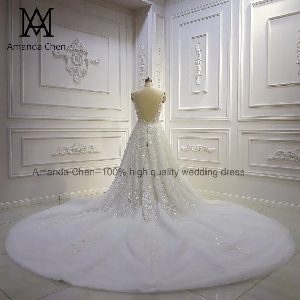 Robe de soiree Кепки рукав Бисер Роскошные длинным шлейфом для девочек; платье с глубоким вырезом на спине для свадебное платье