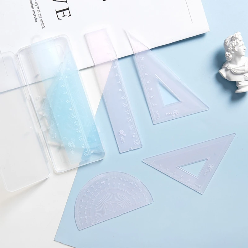 Transparent Ruler Set 4pcs Transparent Scale Ruler Set With Triangular Ruler Protractor ...