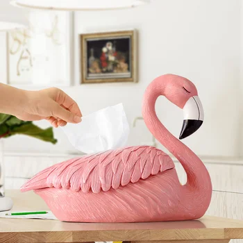 

Flamingo Statue Decoration Tissue Holder Ornaments Decorative Craft Tissue Box Tabletop Resin Modern for Home Hotel Restaurant