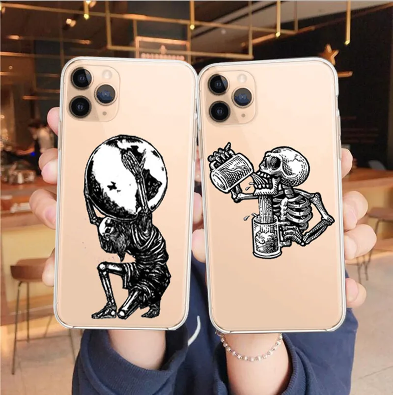 Чехол для телефона чехол iPhone 11 Pro MAX XR с черепом и скелетом X XS 6 6S 7 8 Plus мягкий