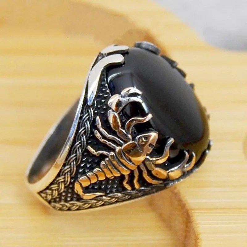 Vintage Punk Big Black Zircon Stone Rings for Men Women Gothic Octopus Scorpion Animals Punk Party Bike Jewelry Turkey Jewelry