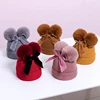 Baby Double Pompom Hat Velvet Bow Winter Girls Warm Knit Thicker Pom Pom Hats Ball Children Beanie Cap Kids Bonnet Casquette 1